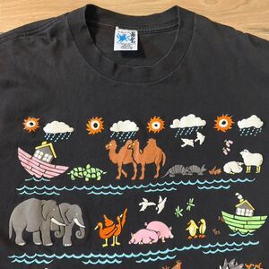 RARE Vintage 90s Noah’s Ark Single Stitch AOP Nature Bible Stories Tee Size XL